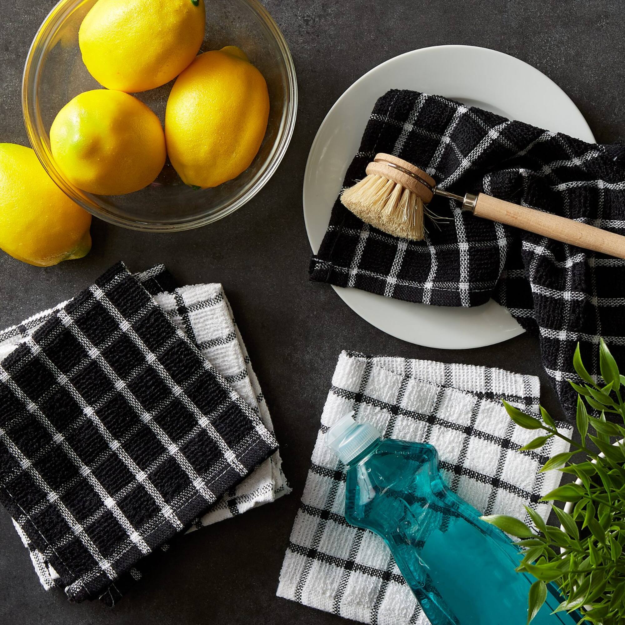 DII® Black & White Windowpane Terry Dishcloths, 6ct.